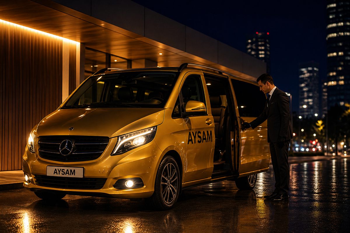 Aysam Turizm VIP Vito aracı gece ışıklarında