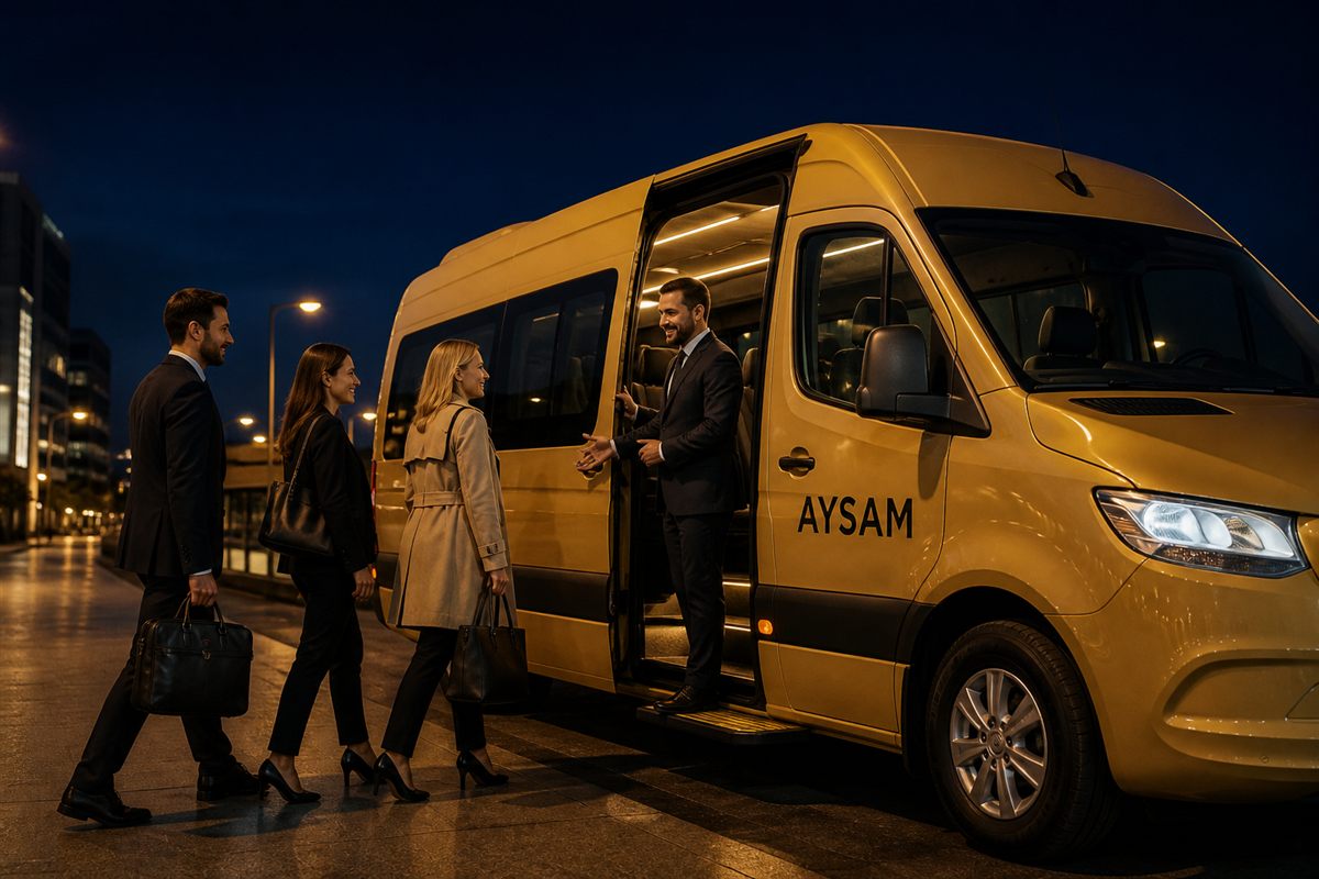 Aysam Turizm personel servis aracına binen çalışanlar