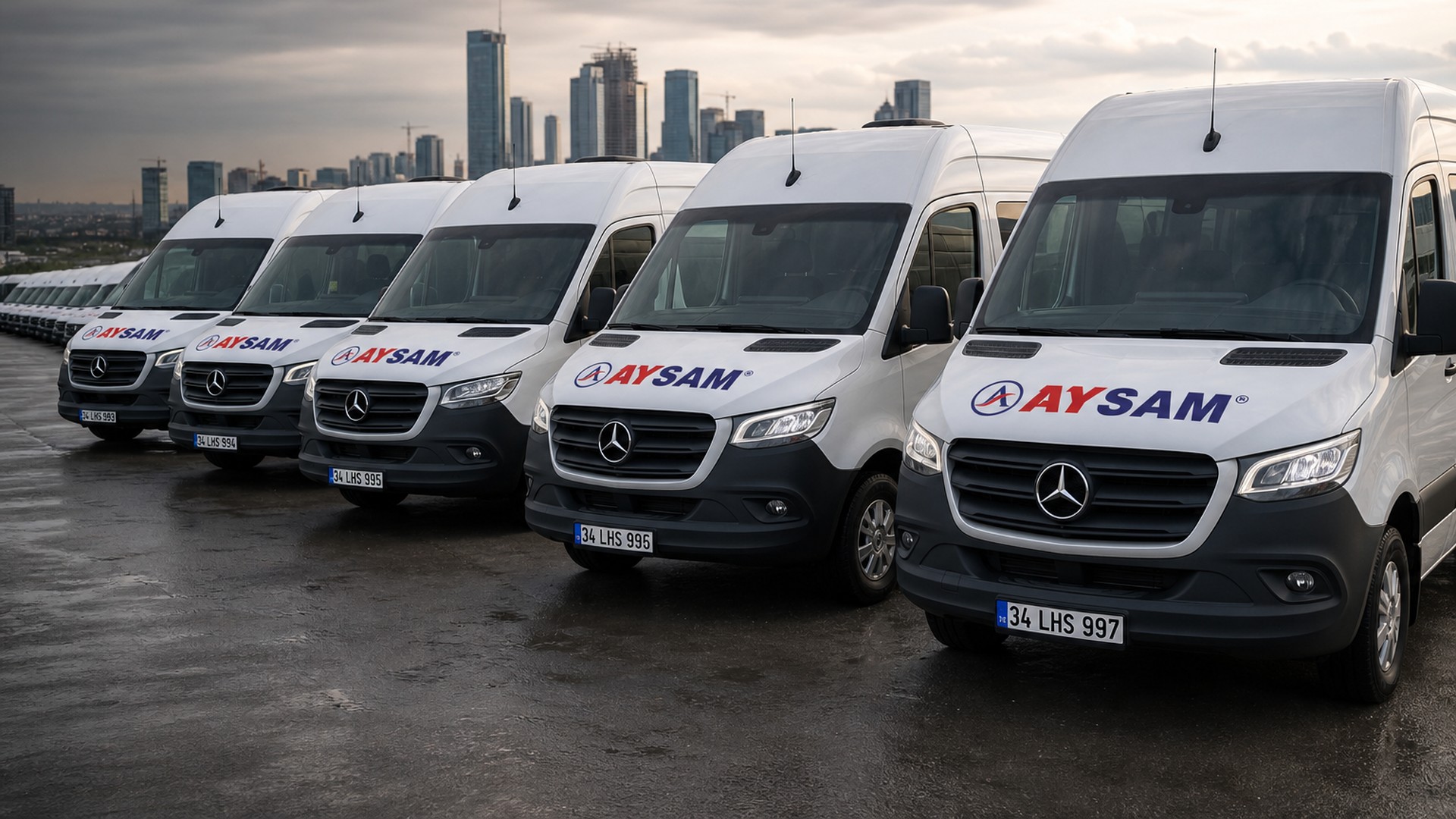 Aysam Turizm servis araçlarının ön cephesi ve kaputtaki AYSAM logosu