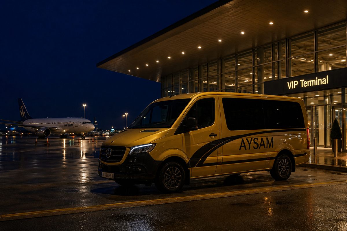 Aysam Turizm VIP aracı havalimanı terminali önünde
